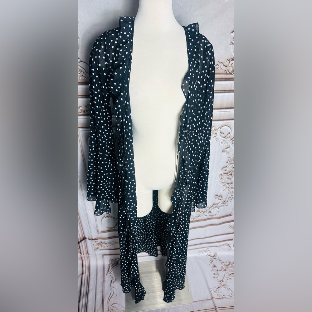 Black & White Polka Dot Tie-Front Cardigan - Picture 7 of 13